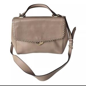 Michael Kors Ava Scalloped  Satchel Shoulder Bag Brige Leather Gold Hardware